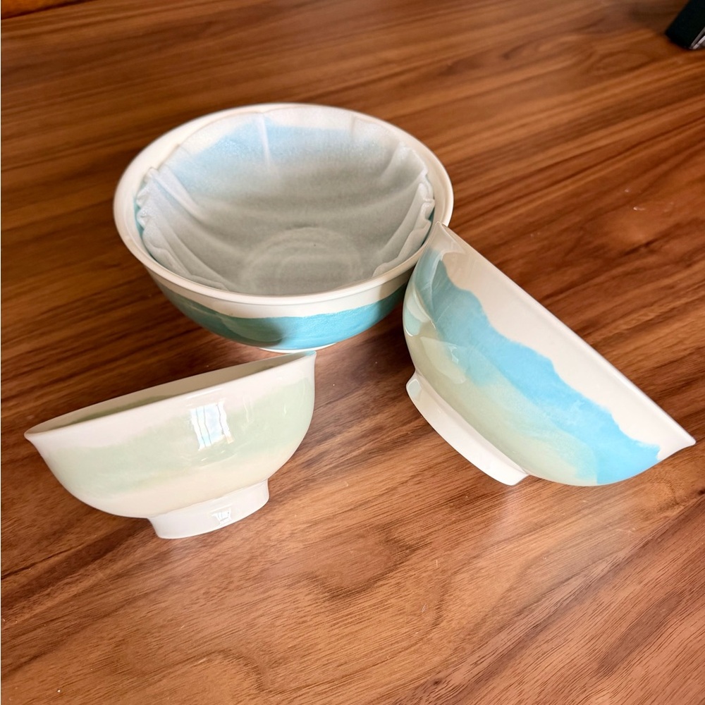 NEW Pepper + Vetiver Oceana Anthropologie Nesting Bowl Set Boho Blues and Greens